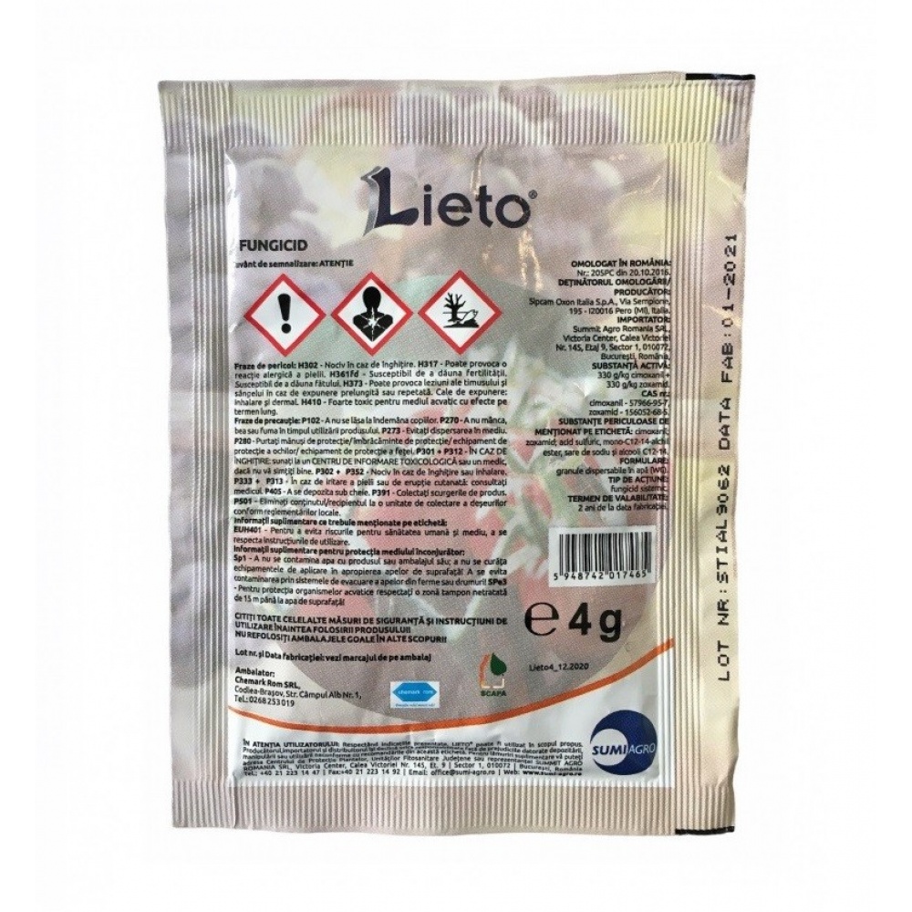 Fungicid LIETO - 4 g, Sumi Agro, Cartofi, Tomate, Vita de vie, Sistemic