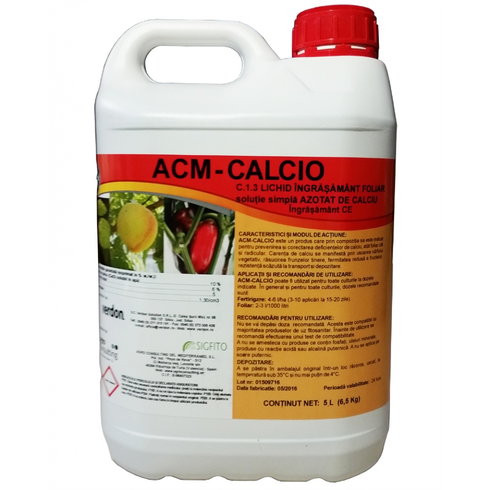 Ingrasamant foliar cu calciu ACM CALCIO - 5 Litri, Legume, Porumb, Cereale, Vita de vie